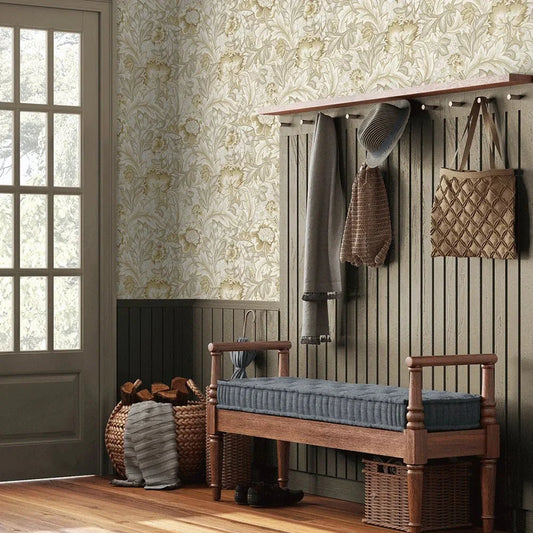 Acanthus Garden Floral Wallpaper - Latte - NextWall - NW60507 - Morris Wallpaper