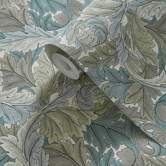 Acanthus Wallpaper - Slate/Dove - Clarke & Clarke - W0175/03 - Morris Wallpaper