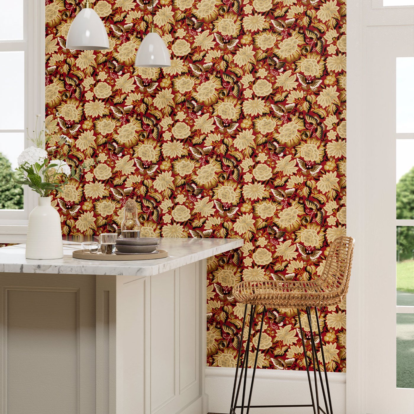 Amara Butterfly Wallpaper - Cinnabar/Ink Black - Sanderson - DWAW217116 - Morris Wallpaper