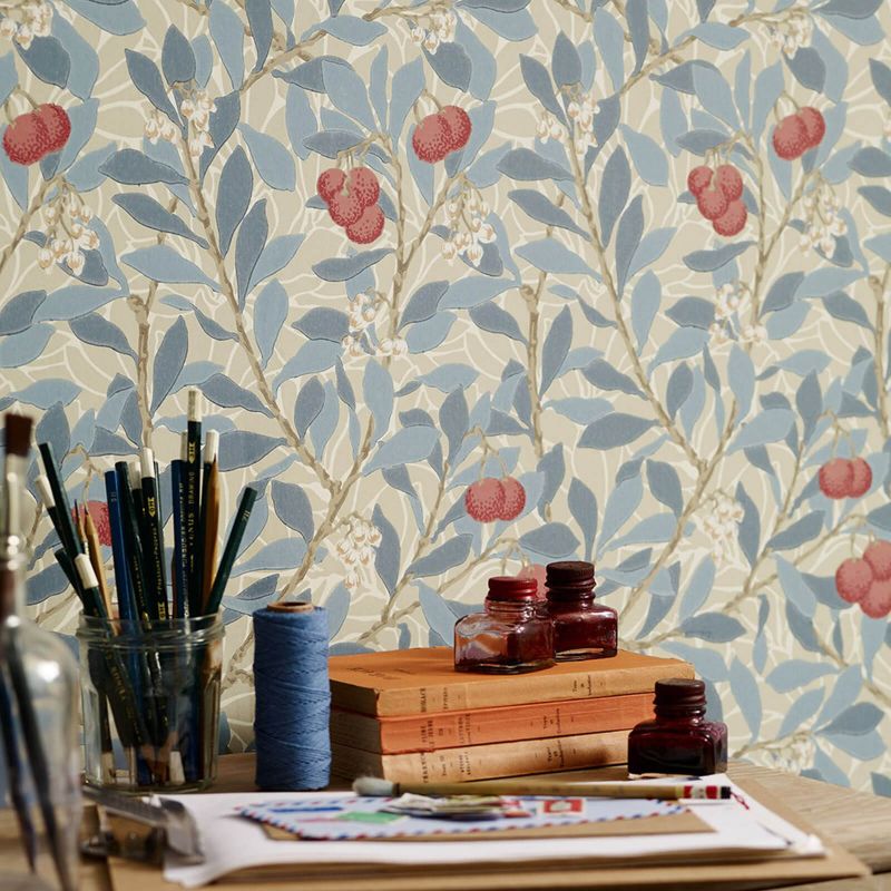Arbutus Wallpaper - Olive/Pink - 214720 - Morris & Co