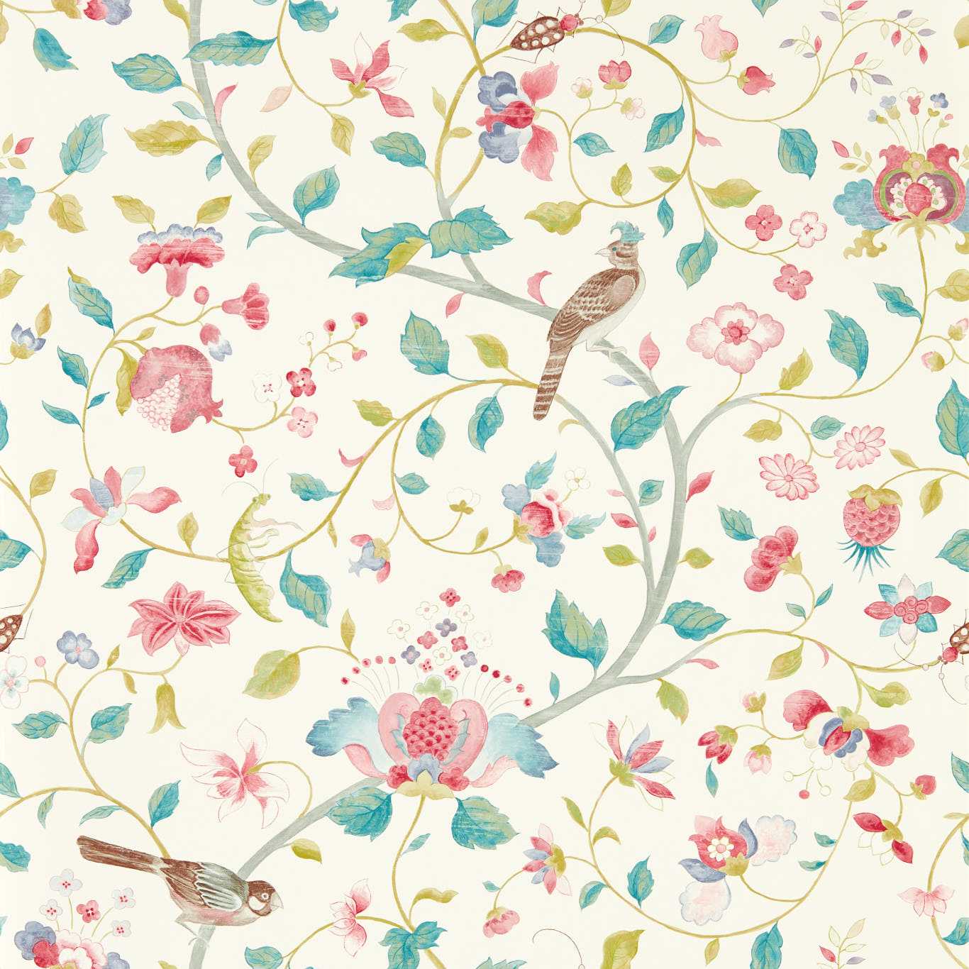 Aril's Garden Wallpaper - Blue Clay/Pink - DABW217236