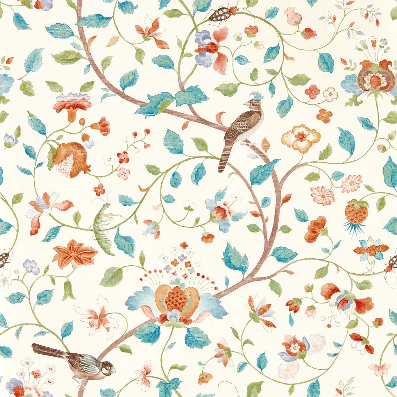 Aril's Garden Wallpaper - Teal/Russet - DABW217235