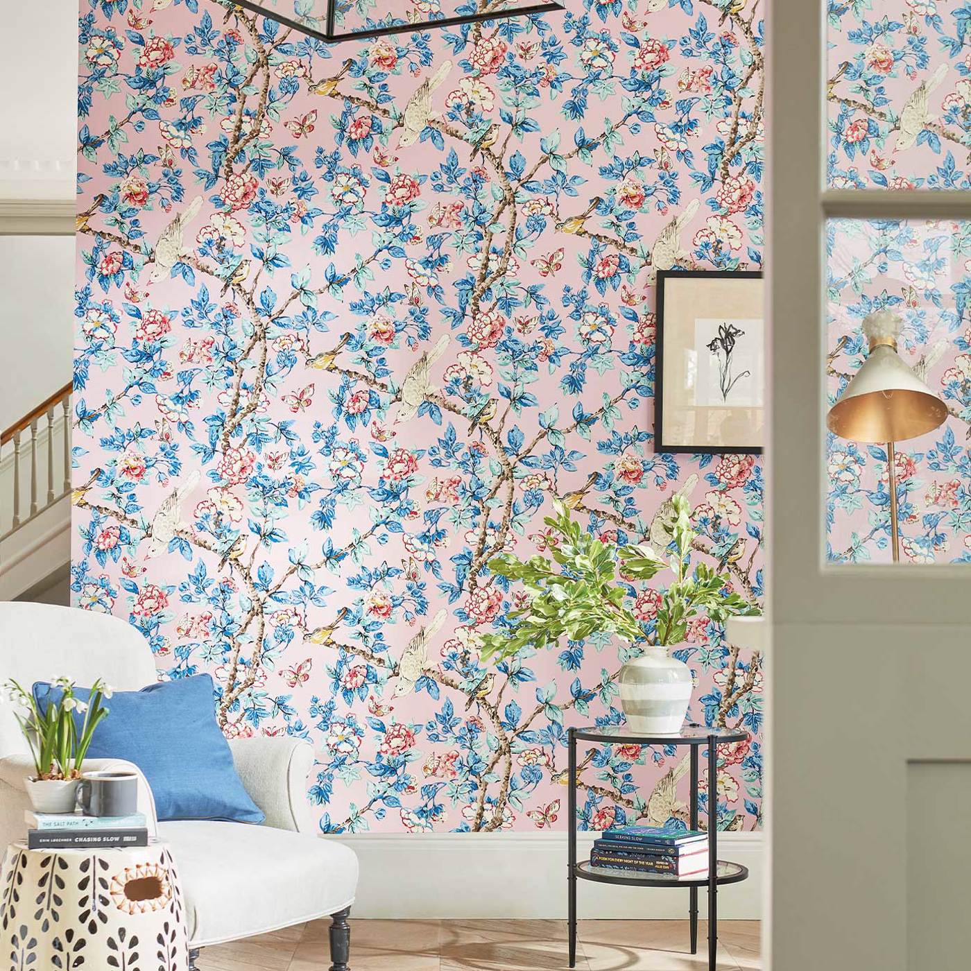 Caverley Wallpaper - Indigo Blue/Rowan Berry - Sanderson - DOSW217037 - Morris Wallpaper