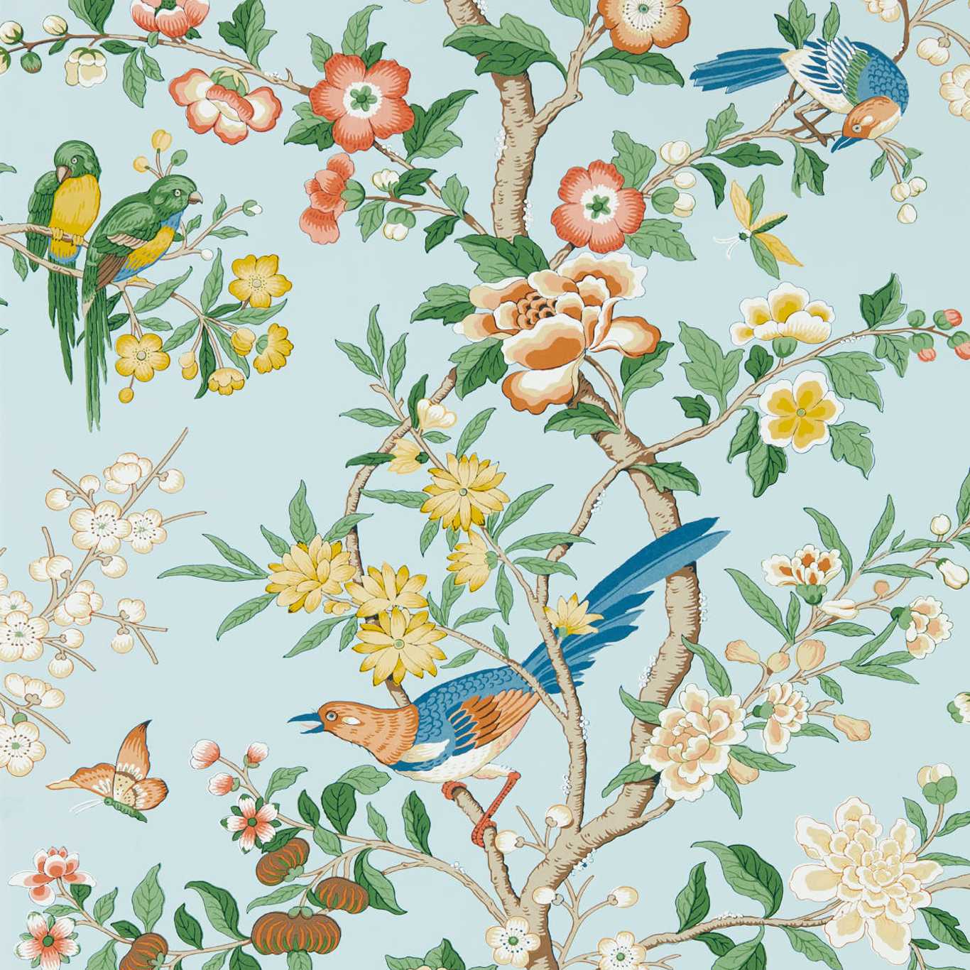 Chinoiserie Hall Wallpaper - Dawn Blue/Persimmon - DWAW217112