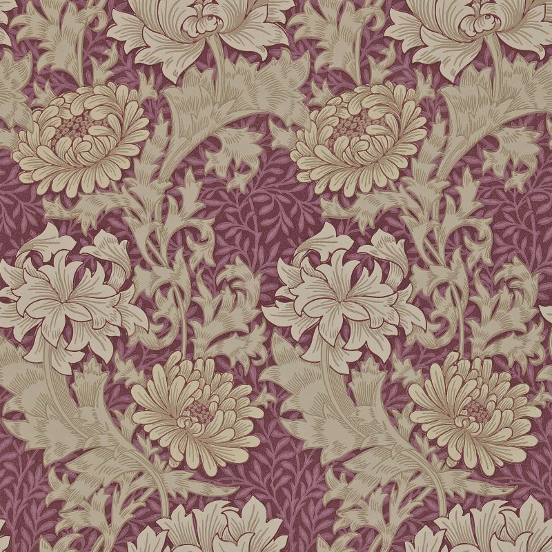 Chrysanthemum Wallpaper - Wine - Morris & Co - 212548