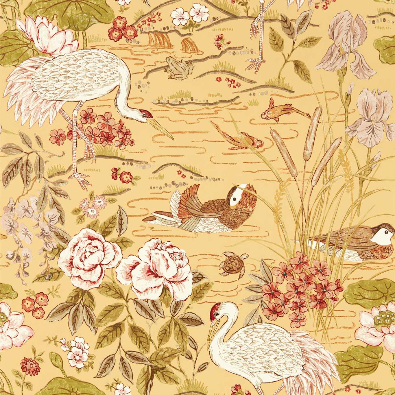 Crane & Frog Wallpaper - Honey/Olive - DWAW217124