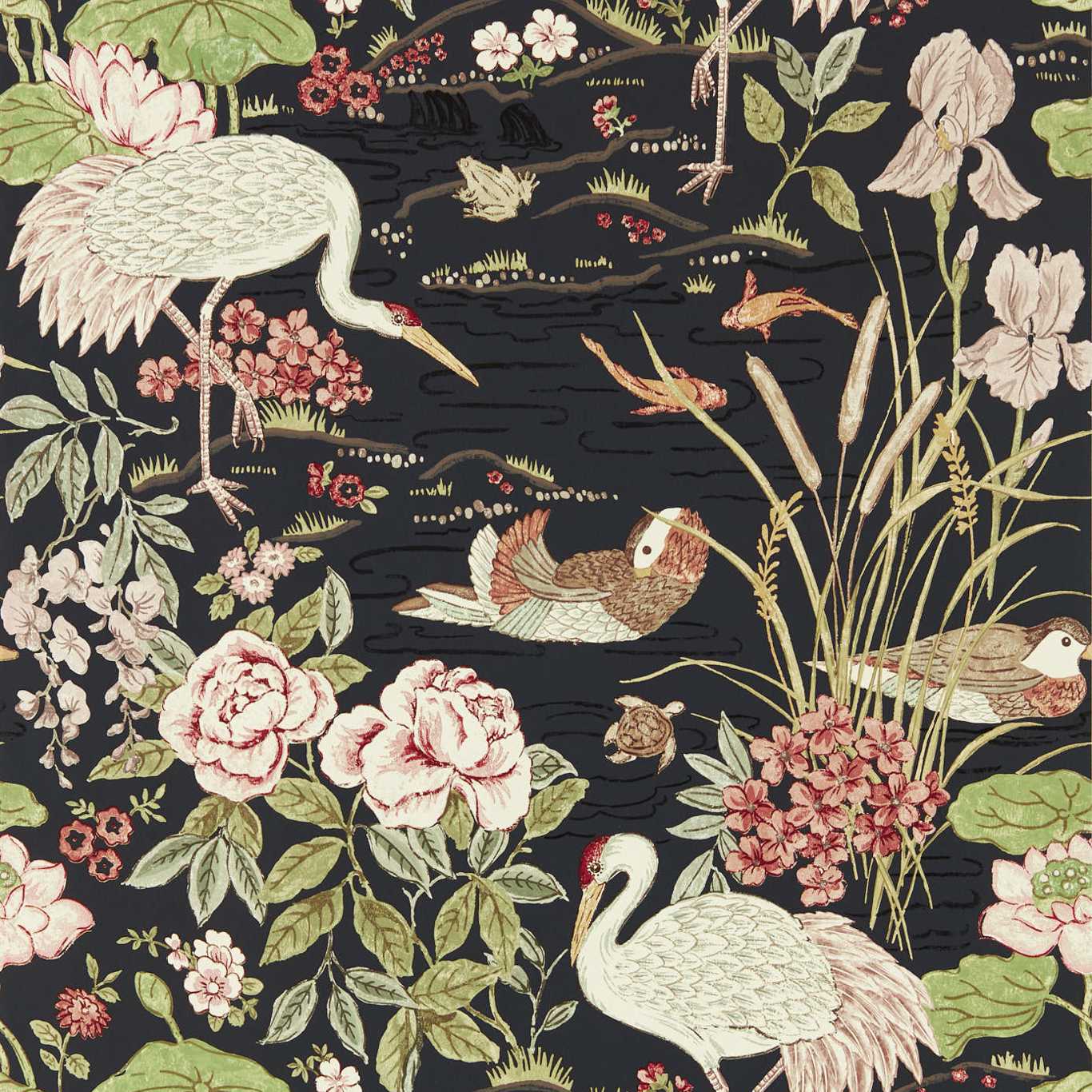 Crane & Frog Wallpaper - Ink Black/Multi - DWAW217123