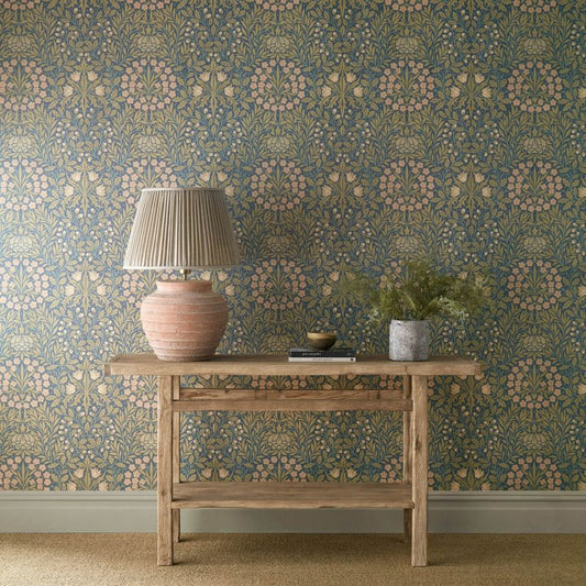 Daisy & Oak Wallpaper - Powder Blue/Blush - Morris & Co - 217584