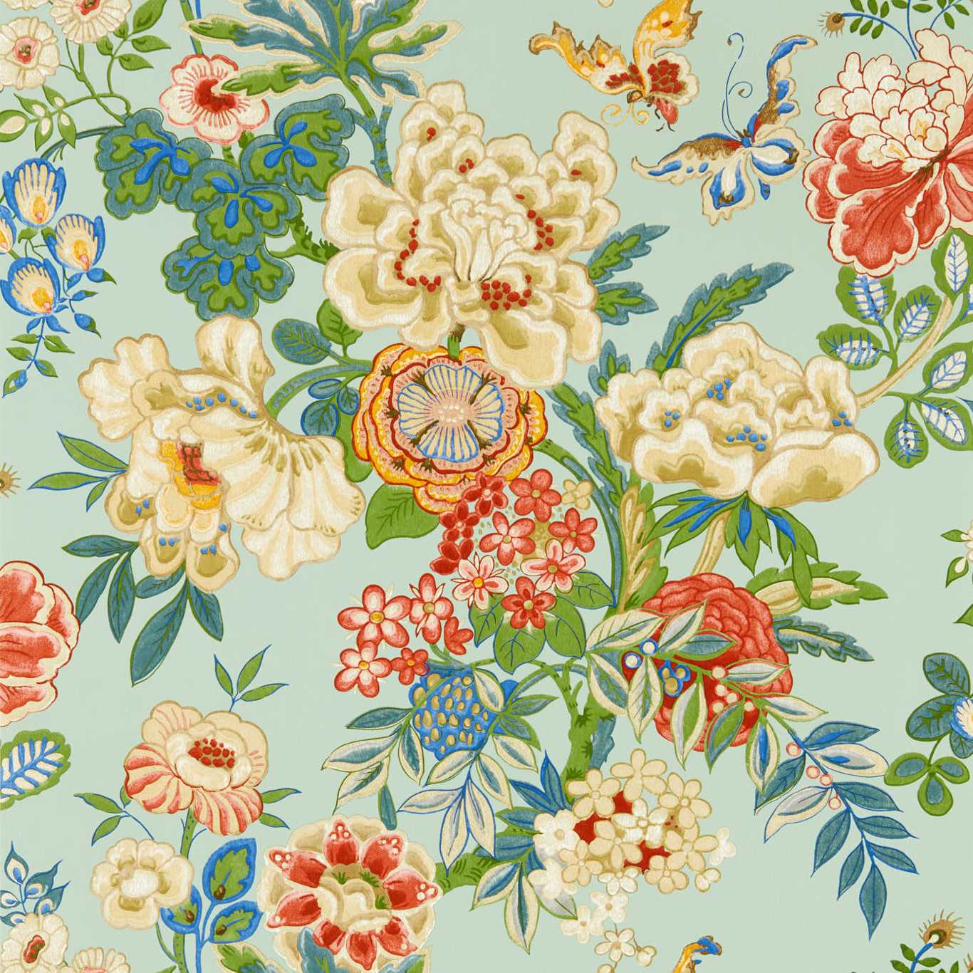 Emperor Peony Wallpaper - Jade/Apricot - DWAW217122