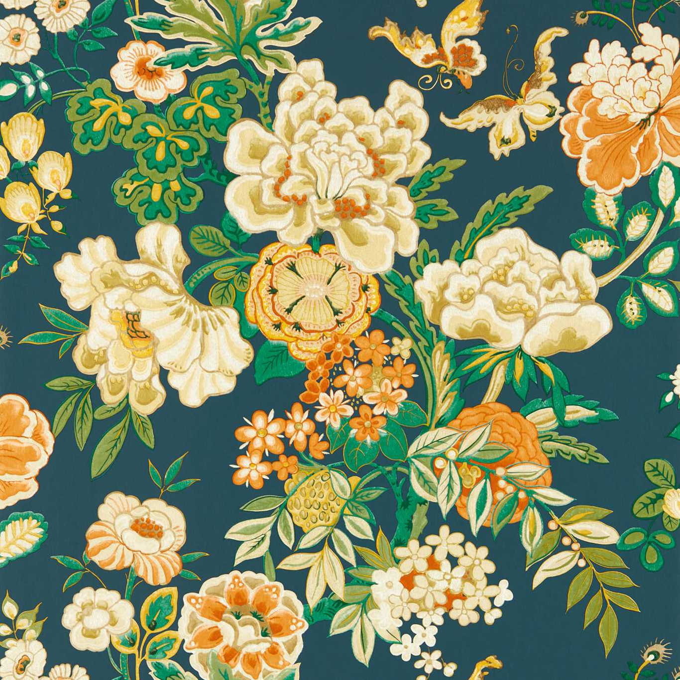 Emperor Peony Wallpaper - Midnight/Apricot - DWAW217120
