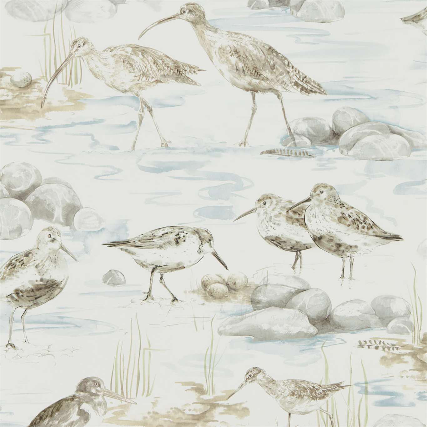 Estuary Birds Wallpaper - Blue/Grey - DEBB216492