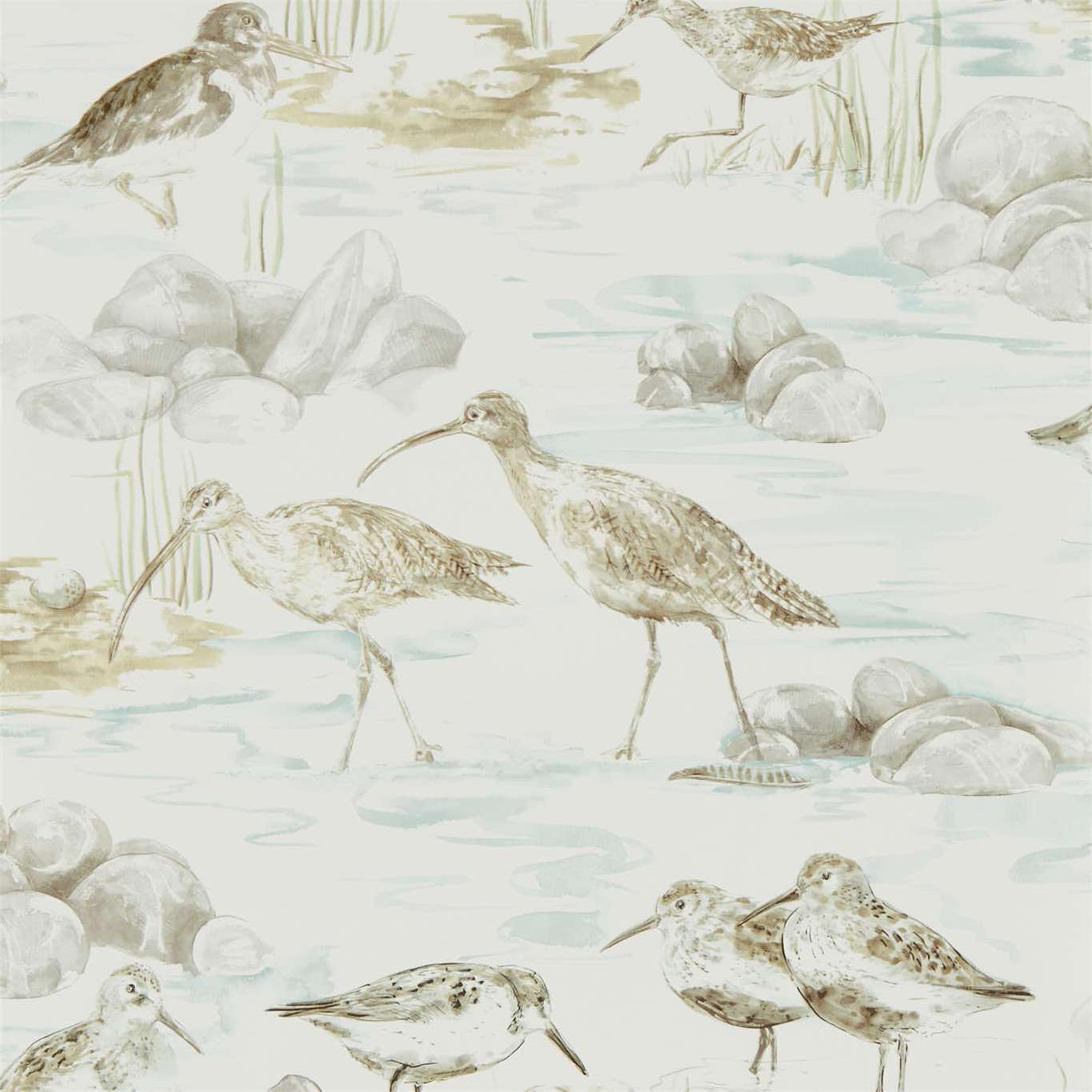 Estuary Birds Wallpaper - Mist/Ivory - DEBB216494