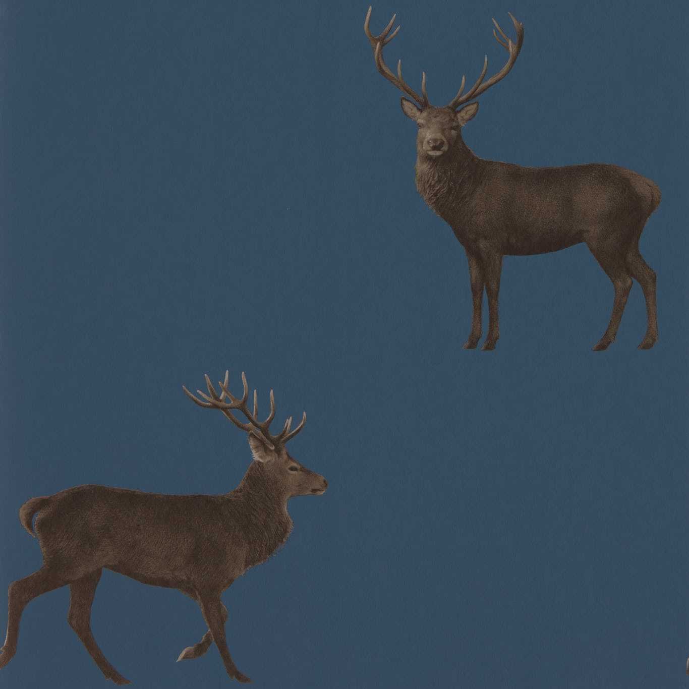 Evesham Deer Wallpaper - Indigo - DYSI216620