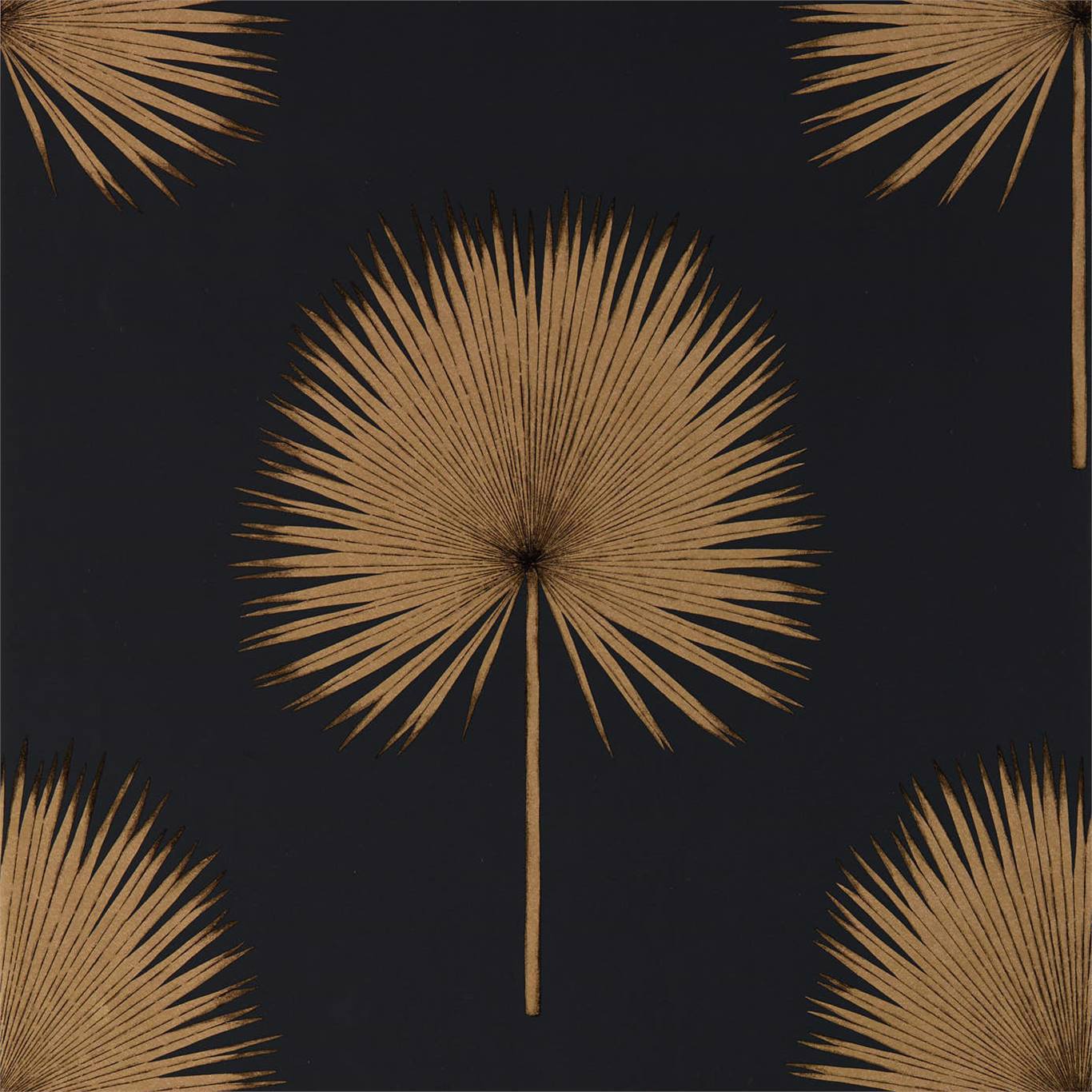 Fan Palm Wallpaper - Charcoal/Gold - DGLW216639