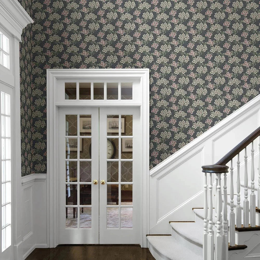 Floral Vine Wallpaper - Smoke & Laurel Green - NextWall - NW56110 - Morris Wallpaper