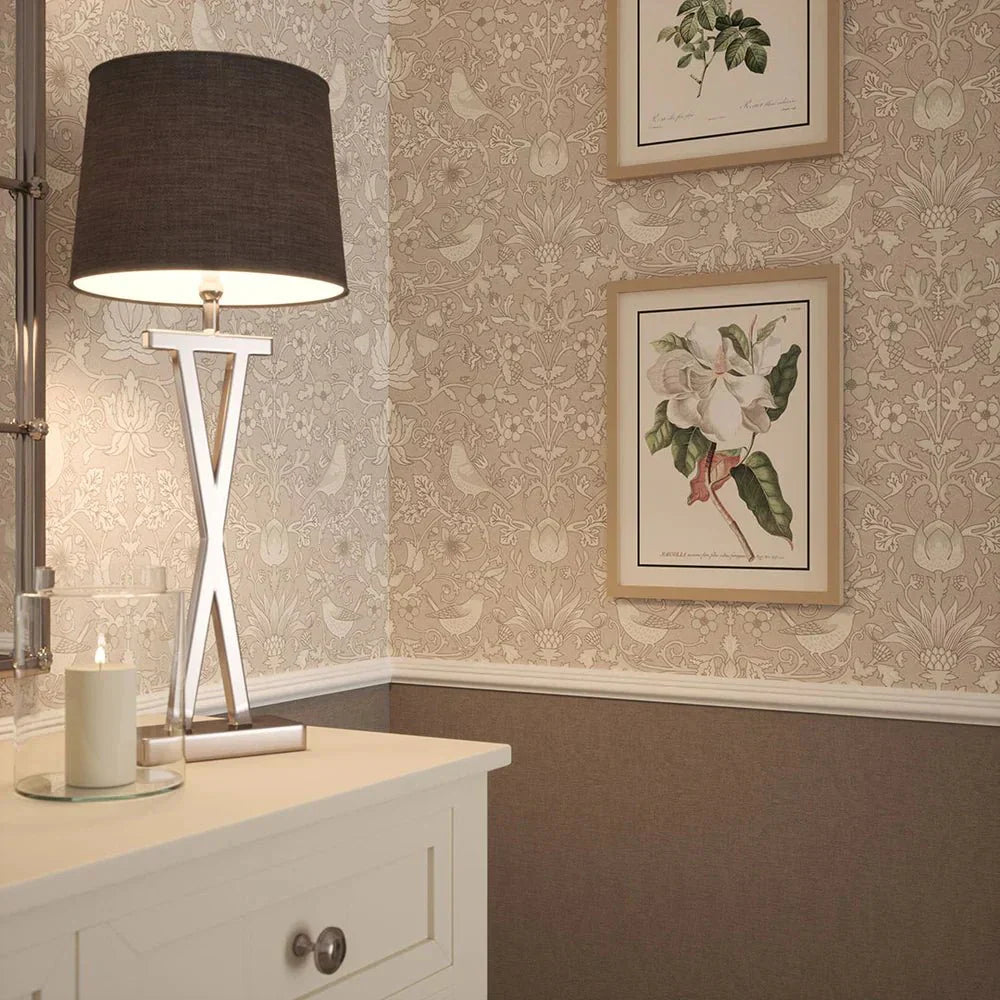 Garden Visitors Wallpaper - Vintage Cream and Linen on Dove Grey - LAN100081 - Lucie Annabel - Premier Wallcovering