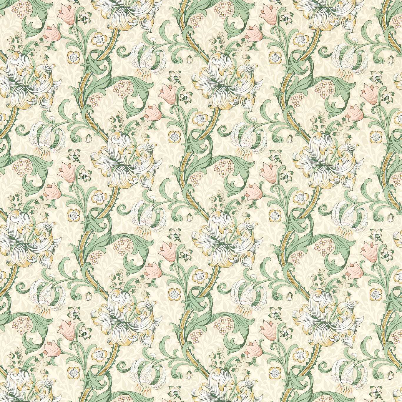 Golden Lily Wallpaper - Linen/Blush - Clarke & Clarke - W0174/01 - Morris Wallpaper