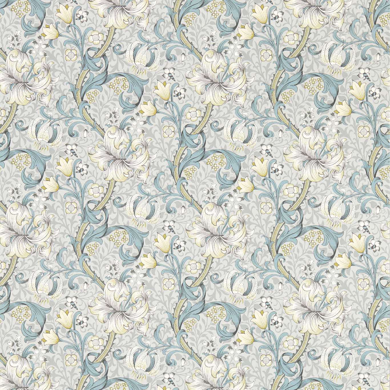 Golden Lily Wallpaper - Slate/Dove - Clarke & Clarke - W0174/02 - Morris Wallpaper