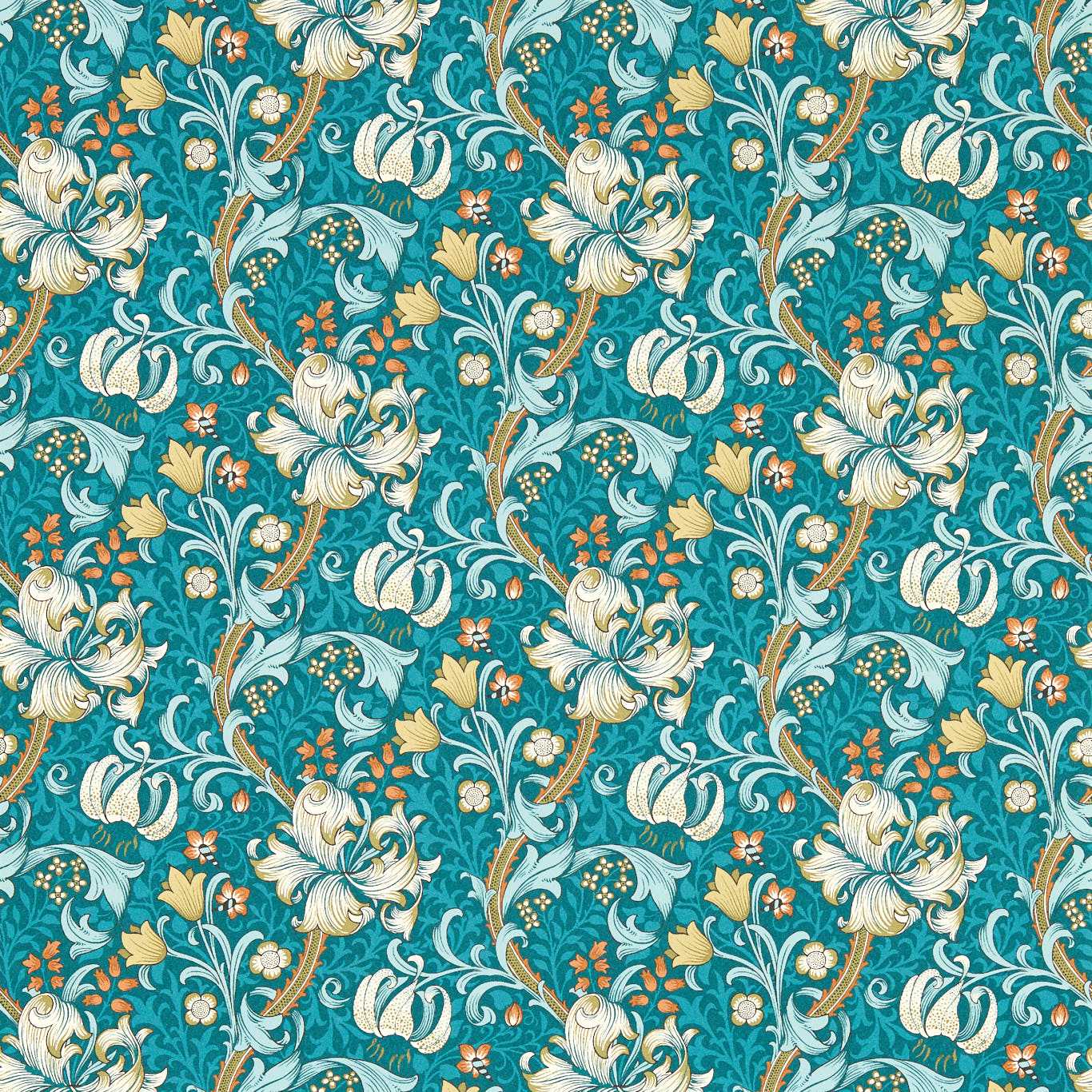 Golden Lily Wallpaper - Teal - Clarke & Clarke - W0174/03 - Morris Wallpaper