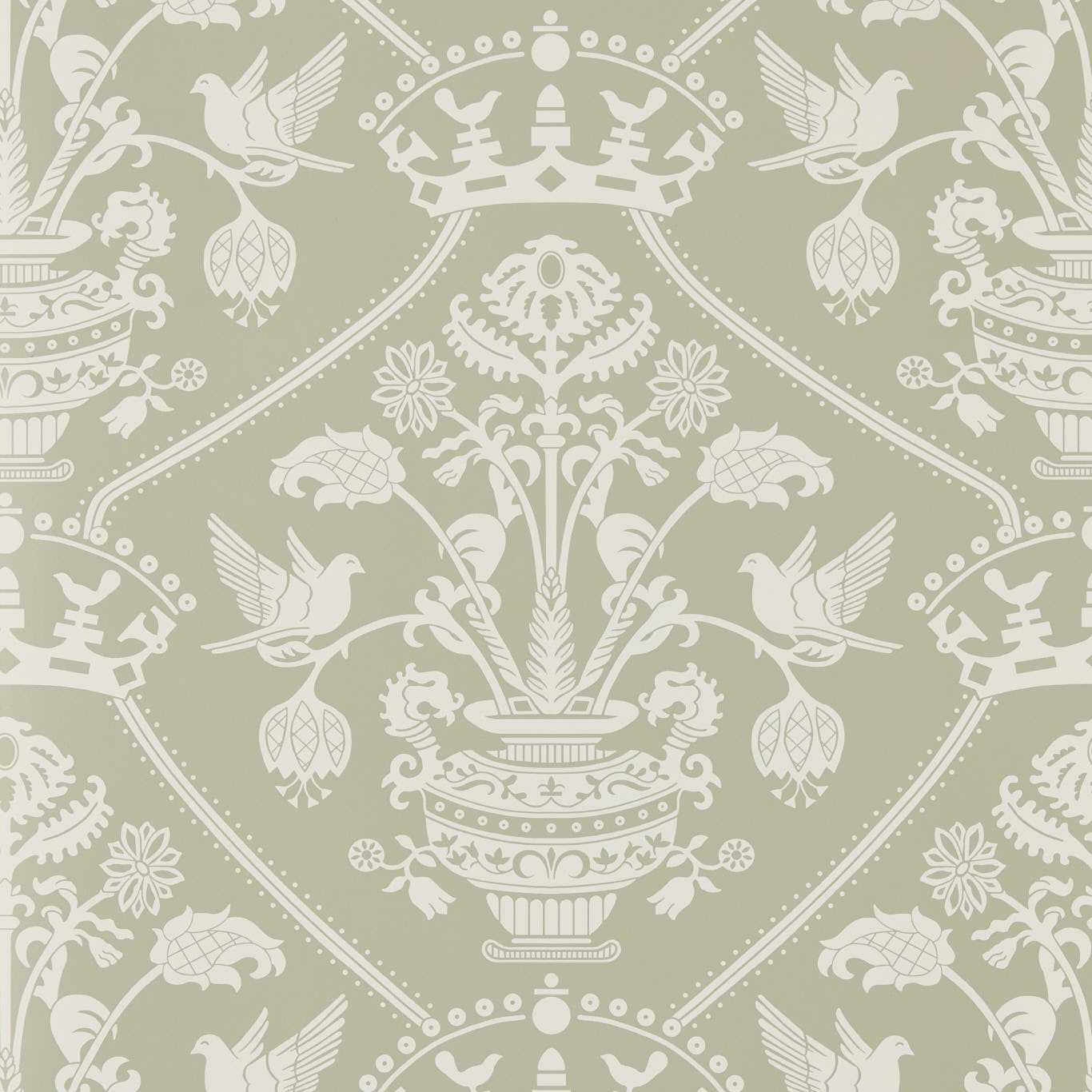 Highgrove Damask Wallpaper - Silver Green - DHIP217502