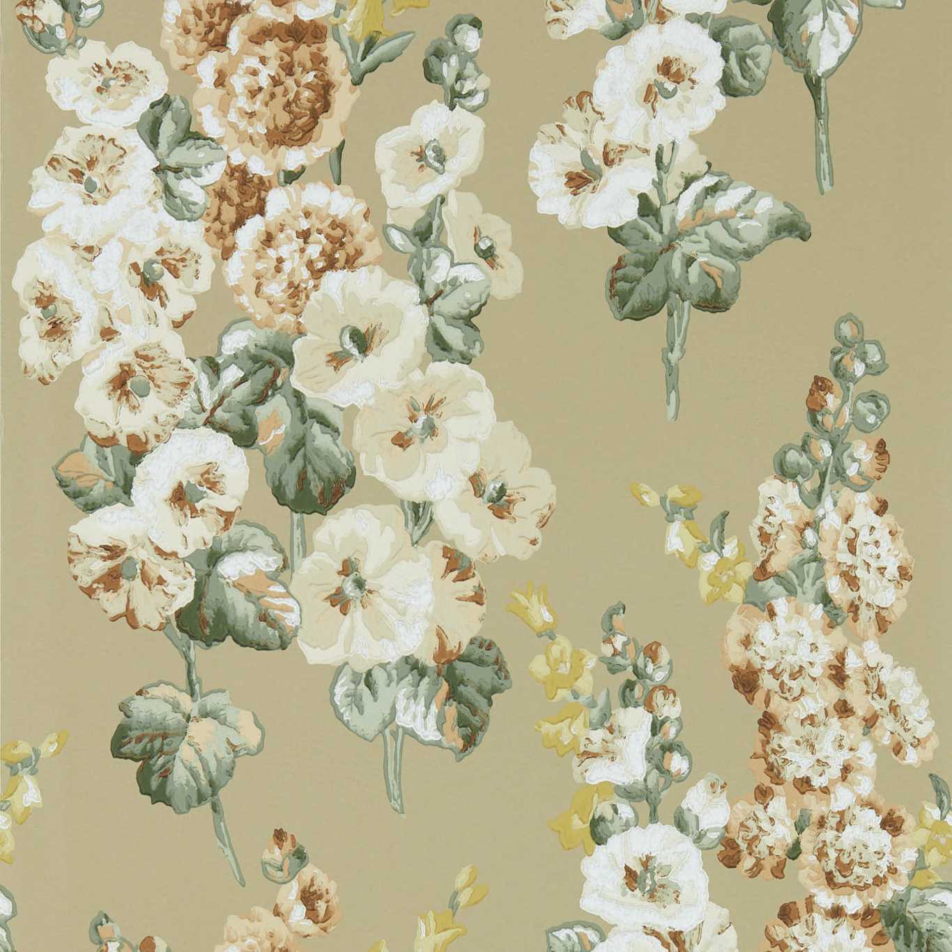 Hollyhocks Wallpaper - Gold Metallic/Tan - DOSW217034