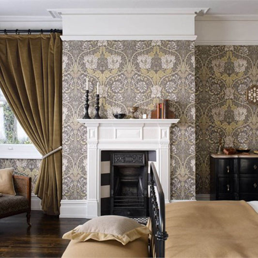 Honeysuckle & Tulip Wallpaper - Charcoal/Gold - Morris & Co - 216827