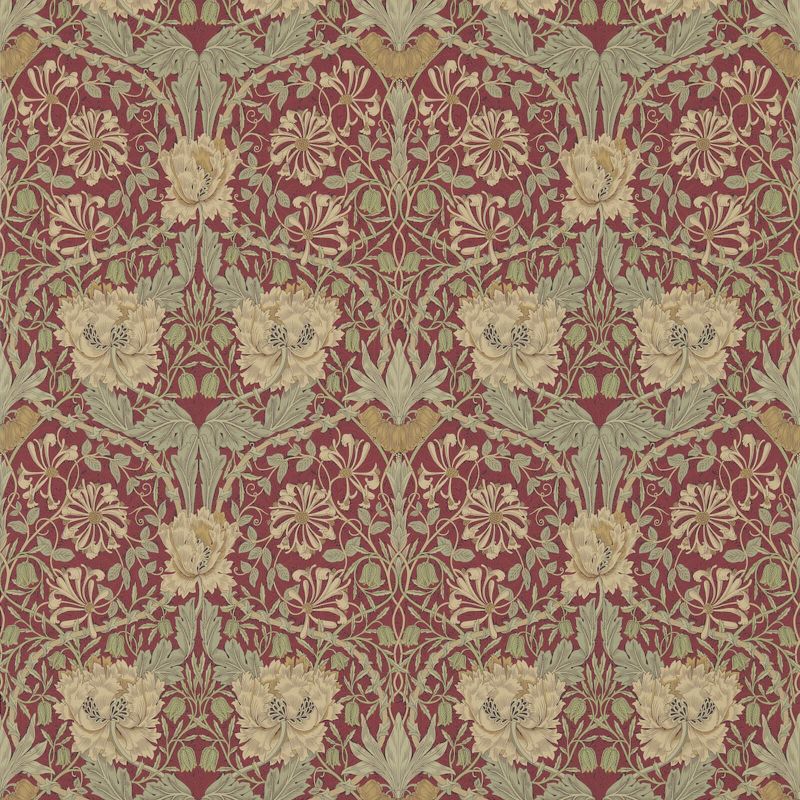 Honeysuckle & Tulip Wallpaper - Red/Gold - Morris & Co - 214700