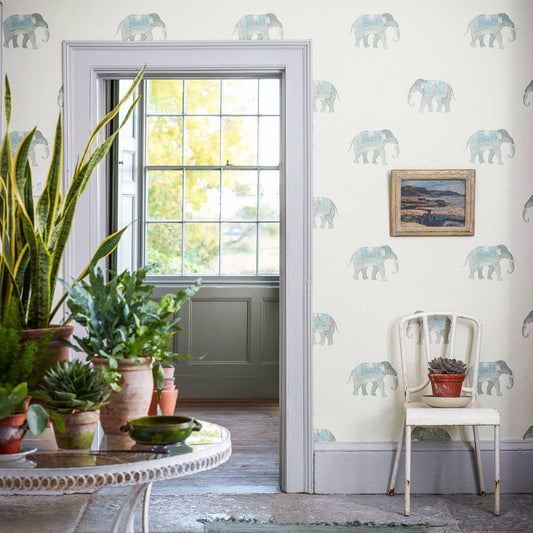 India Wallpaper - Wedgwood/Cream - Sanderson - DART216332 - Morris Wallpaper