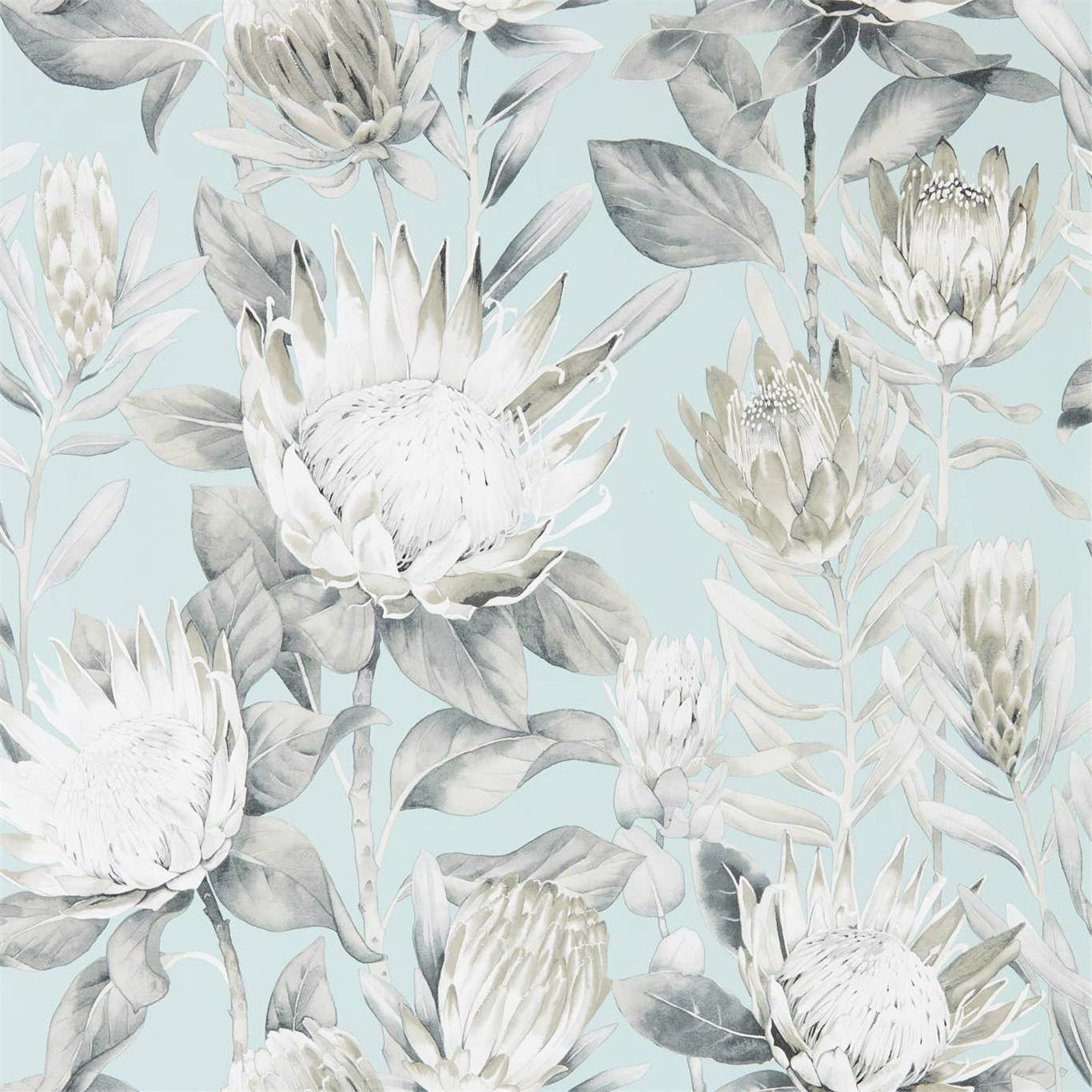 King Protea Wallpaper - Aqua/Linen - DGLW216645