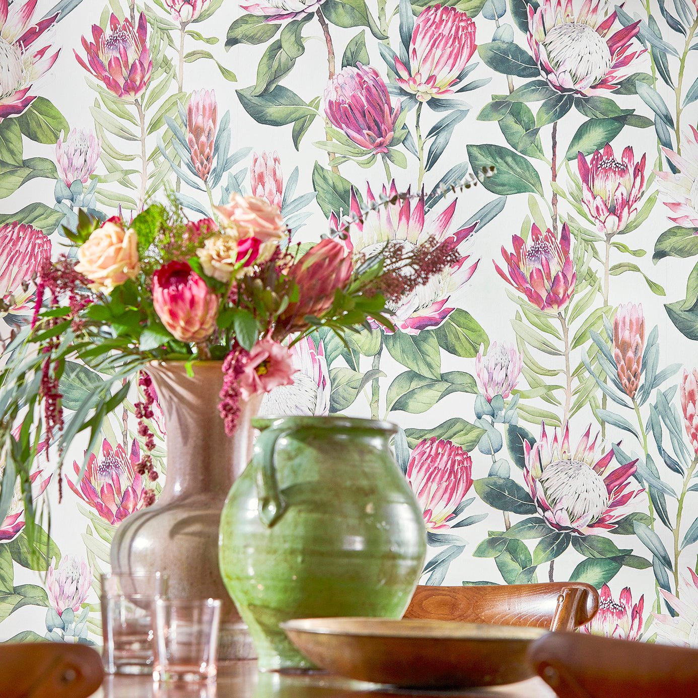 King Protea Wallpaper - Rhodera/Cream - Sanderson - DGLW216646 - Morris Wallpaper