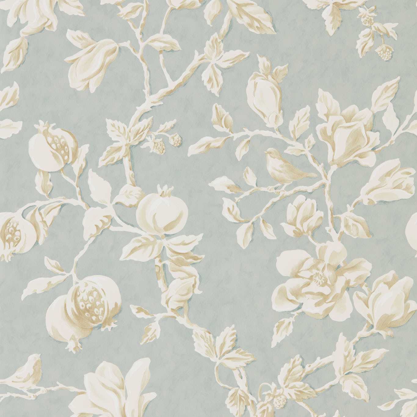 Magnolia & Pomegranate Wallpaper - Grey Blue/Parchment - DWOW215724