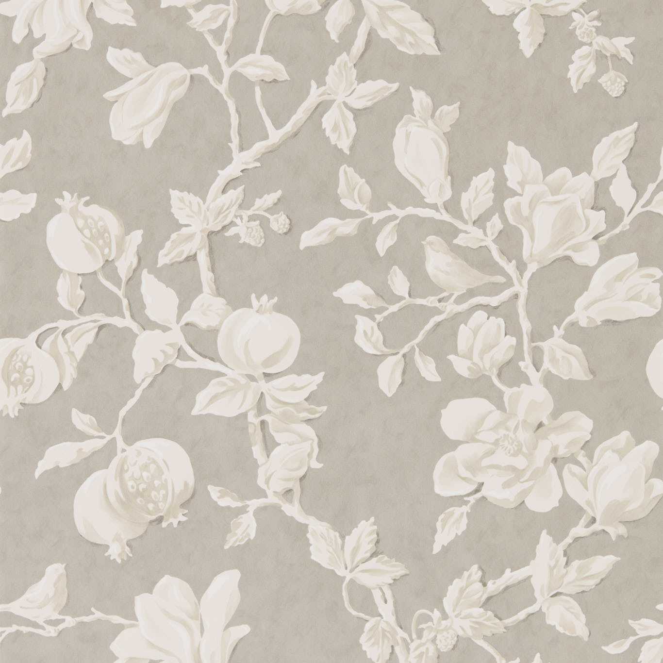 Magnolia & Pomegranate Wallpaper - Silver/Linen - DWOW215722