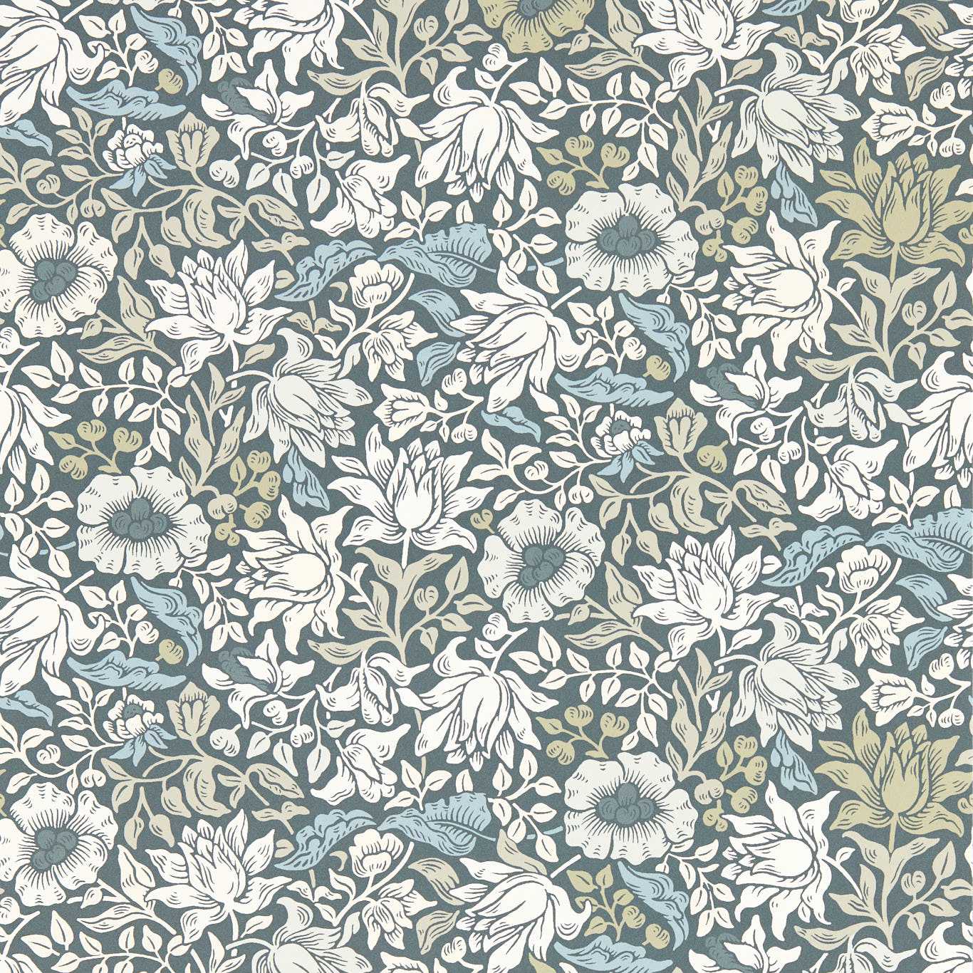 Mallow Wallpaper - Slate/Dove - Clarke & Clarke - W0173/01 - Morris Wallpaper