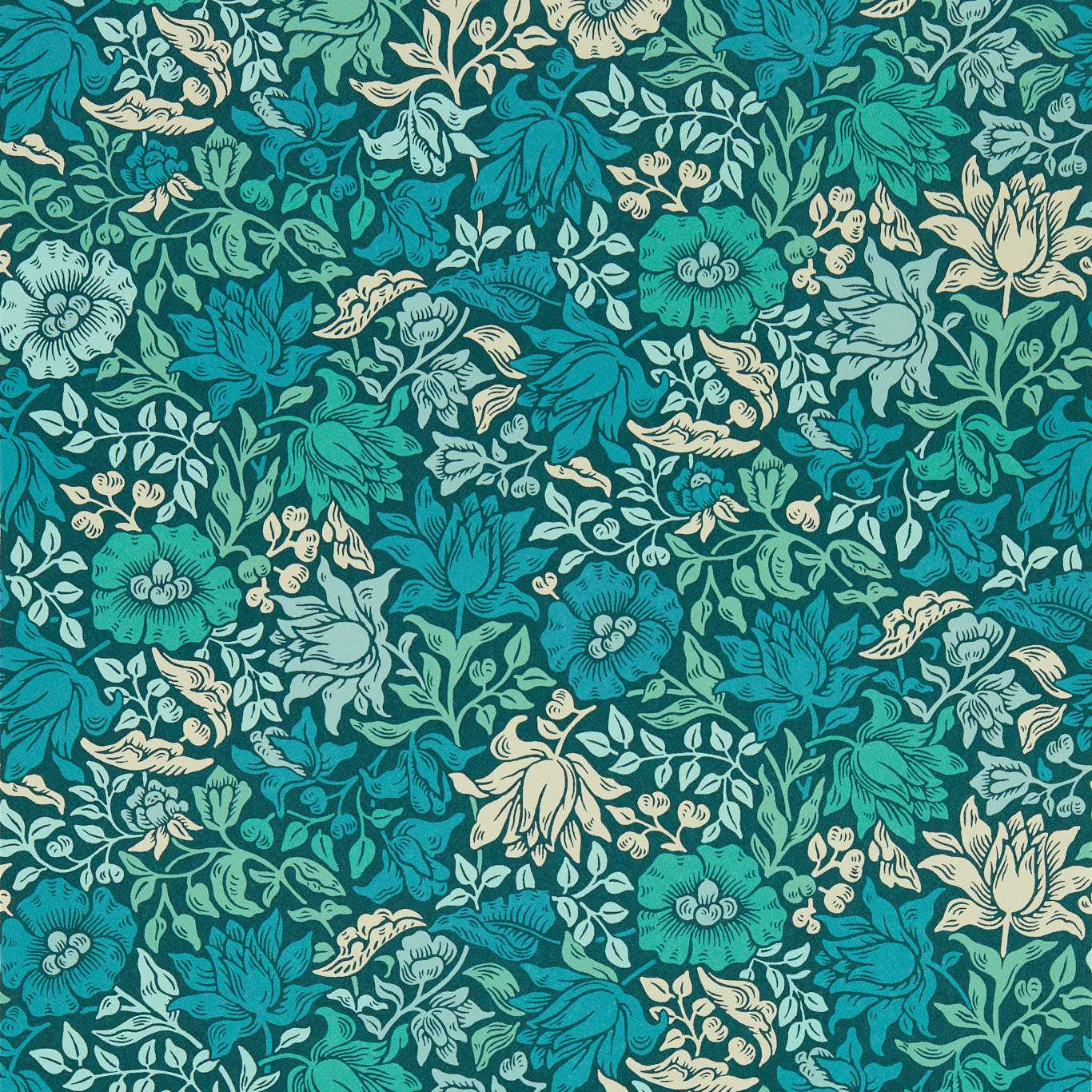 Mallow Wallpaper - Teal - Clarke & Clarke - W0173/02 - Morris Wallpaper