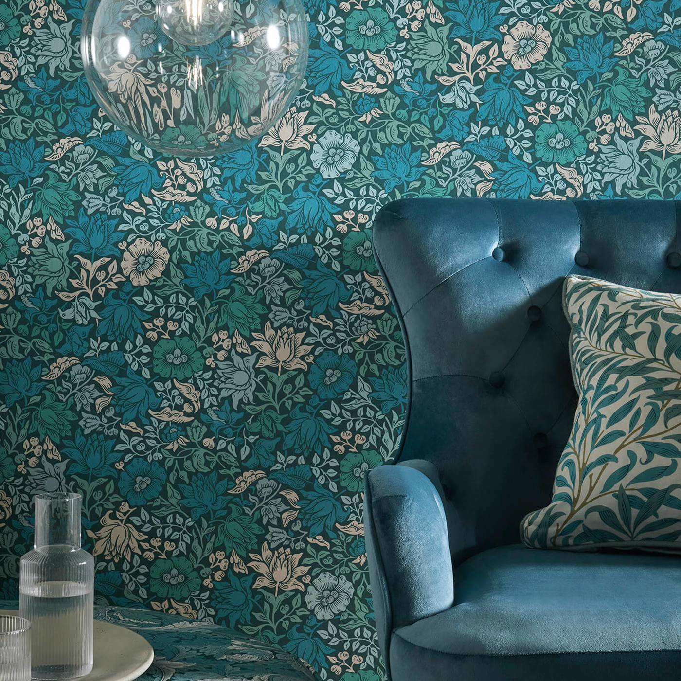 Mallow Wallpaper - Teal - Clarke & Clarke - W0173/02 - Morris Wallpaper