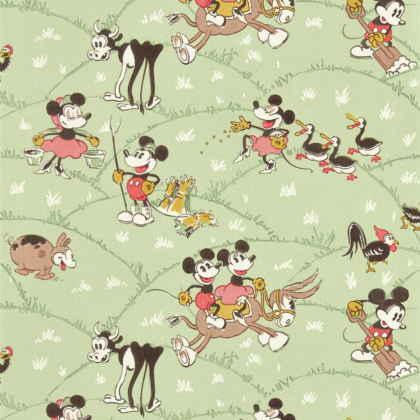 Mickey At The Farm Wallpaper - Macaron Green - DDIW217266