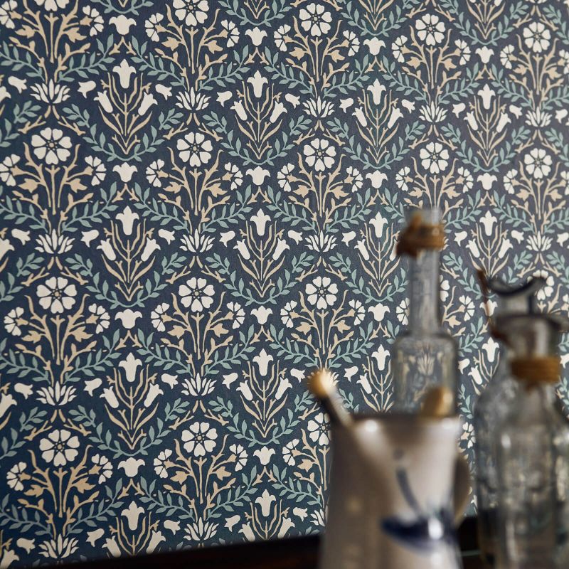 Morris Bellflowers Wallpaper - Indigo/Linen - 216436 - Morris & Co