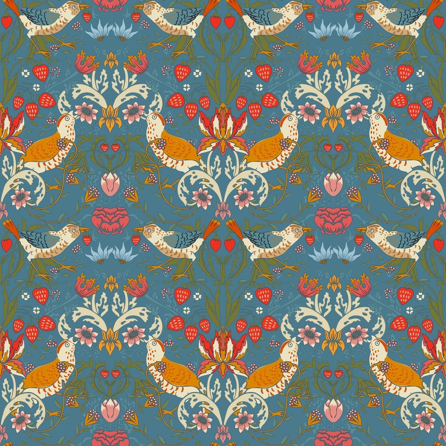 1026 - 1 - Strawberry Thief Wallpaper - Denim by Morris Collections