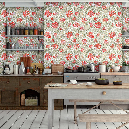 1117 - Honeysuckle Wallpaper - Crimson Red by Morris Collections