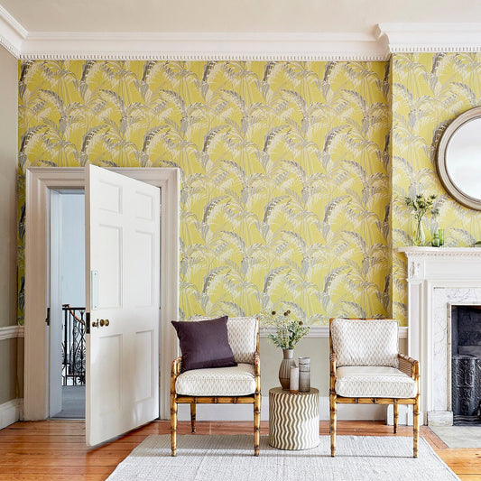 Palm House Wallpaper - Charcoal/Gold - Sanderson - DGLW216641 - Morris Wallpaper