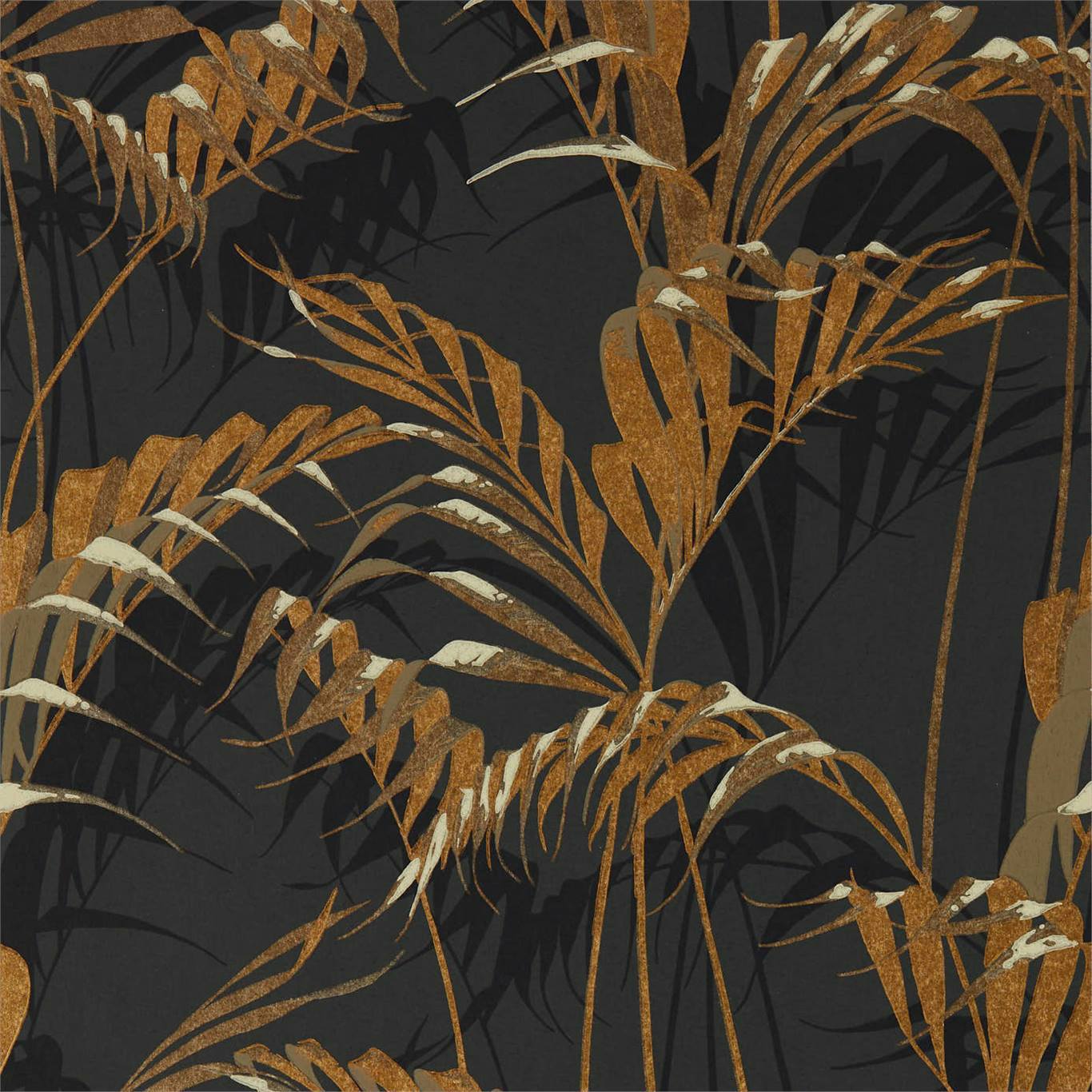 Palm House Wallpaper - Charcoal/Gold - DGLW216641