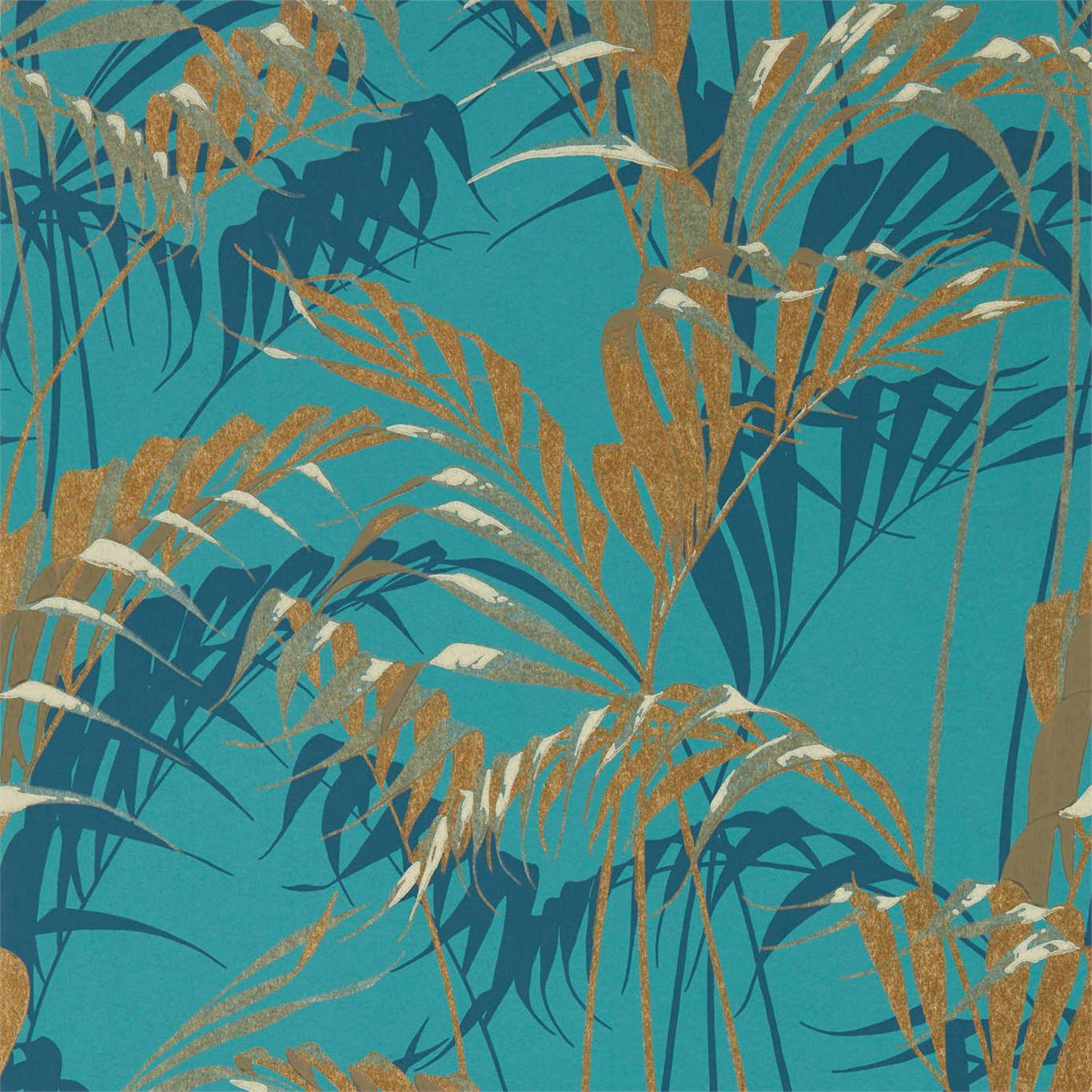 Palm House Wallpaper - Teal/Gold - DGLW216640