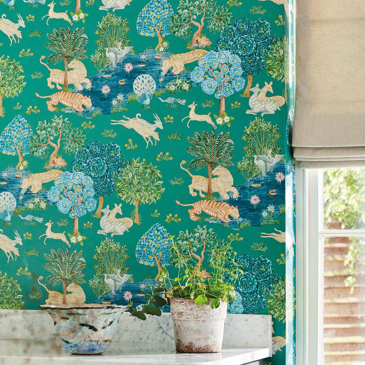 Pamir Garden Wallpaper - Teal/Peacock - Sanderson - DCPW216765 - Morris Wallpaper