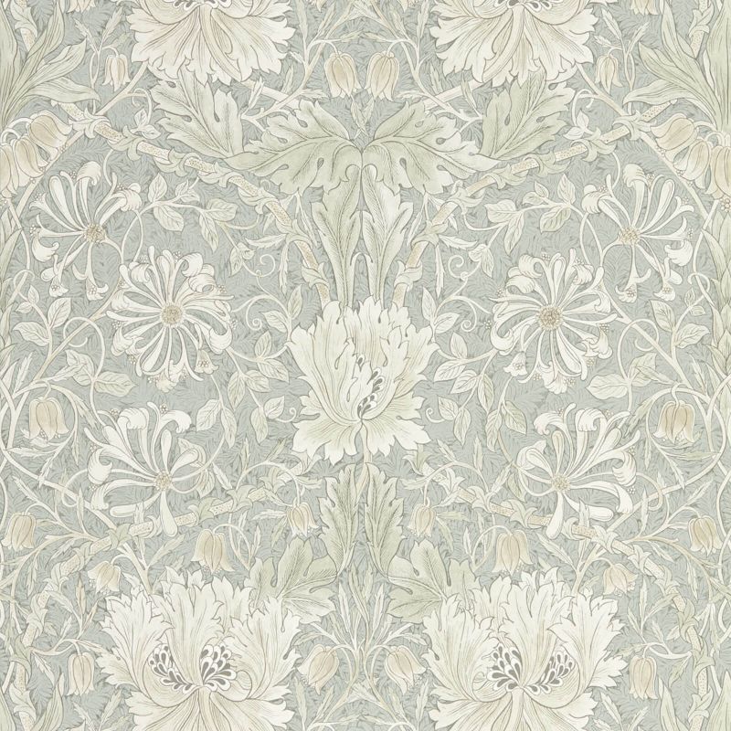 Pure Honeysuckle & Tulip Wallpaper - Grey Blue - Morris & Co - 216525