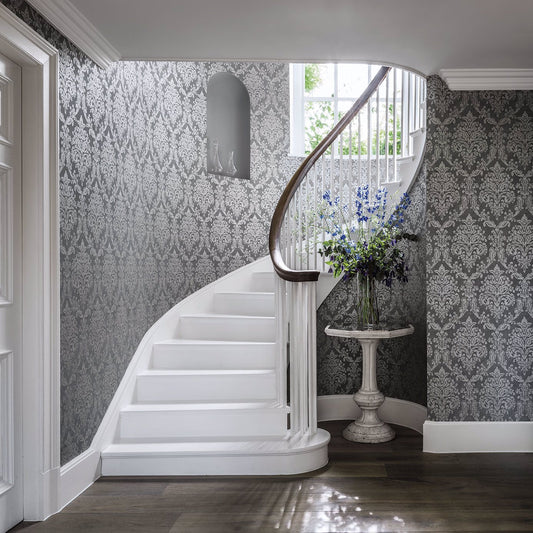 Riverside Damask Wallpaper - Dove/Silver - Sanderson - DWAP216289 - Morris Wallpaper