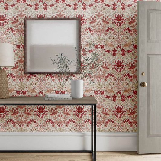 Simply Strawberry Thief Wallpaper - Madder - Morris & Co - 217059