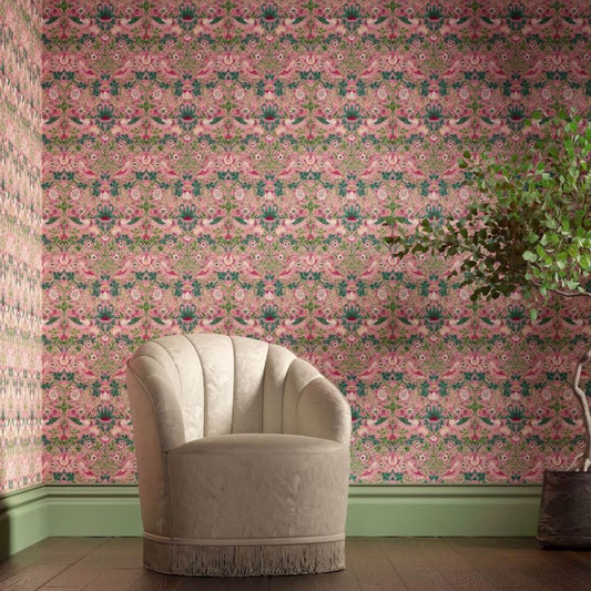 Strawberry Thief Wallpaper - Crimson/Slate - 212563 - Morris & Co