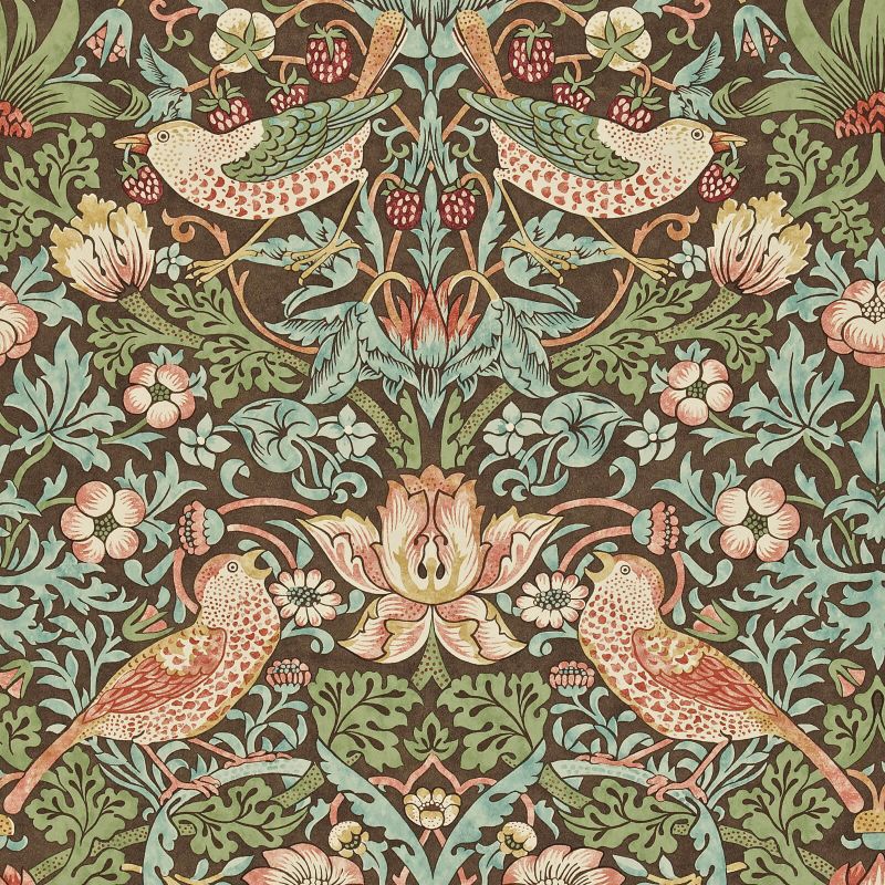 Strawberry Thief Wallpaper - Chocolate/Slate - Morris & Co - 216868