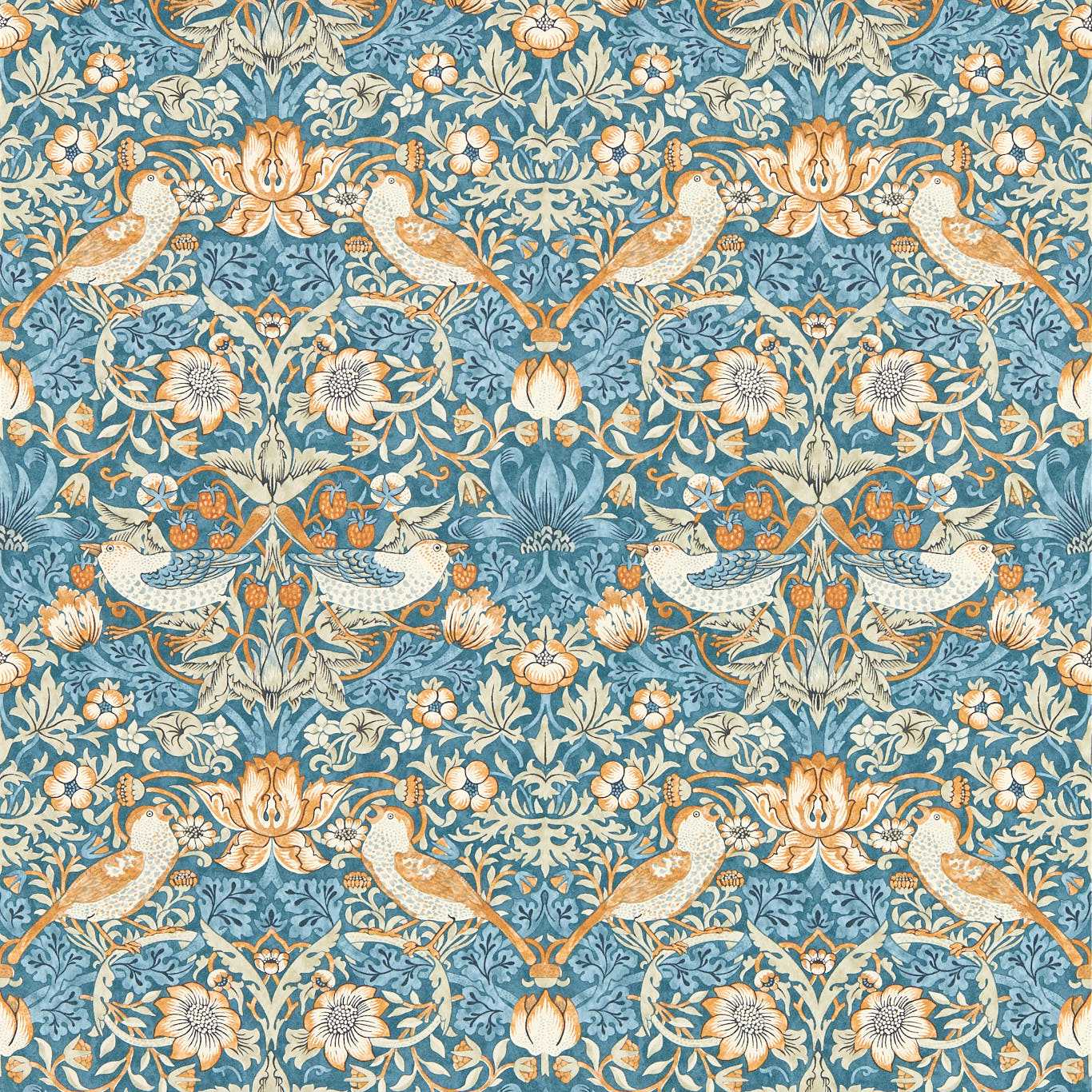 Strawberry Thief Wallpaper - Denim/Spice - Clarke & Clarke - W0171/02 - Morris Wallpaper