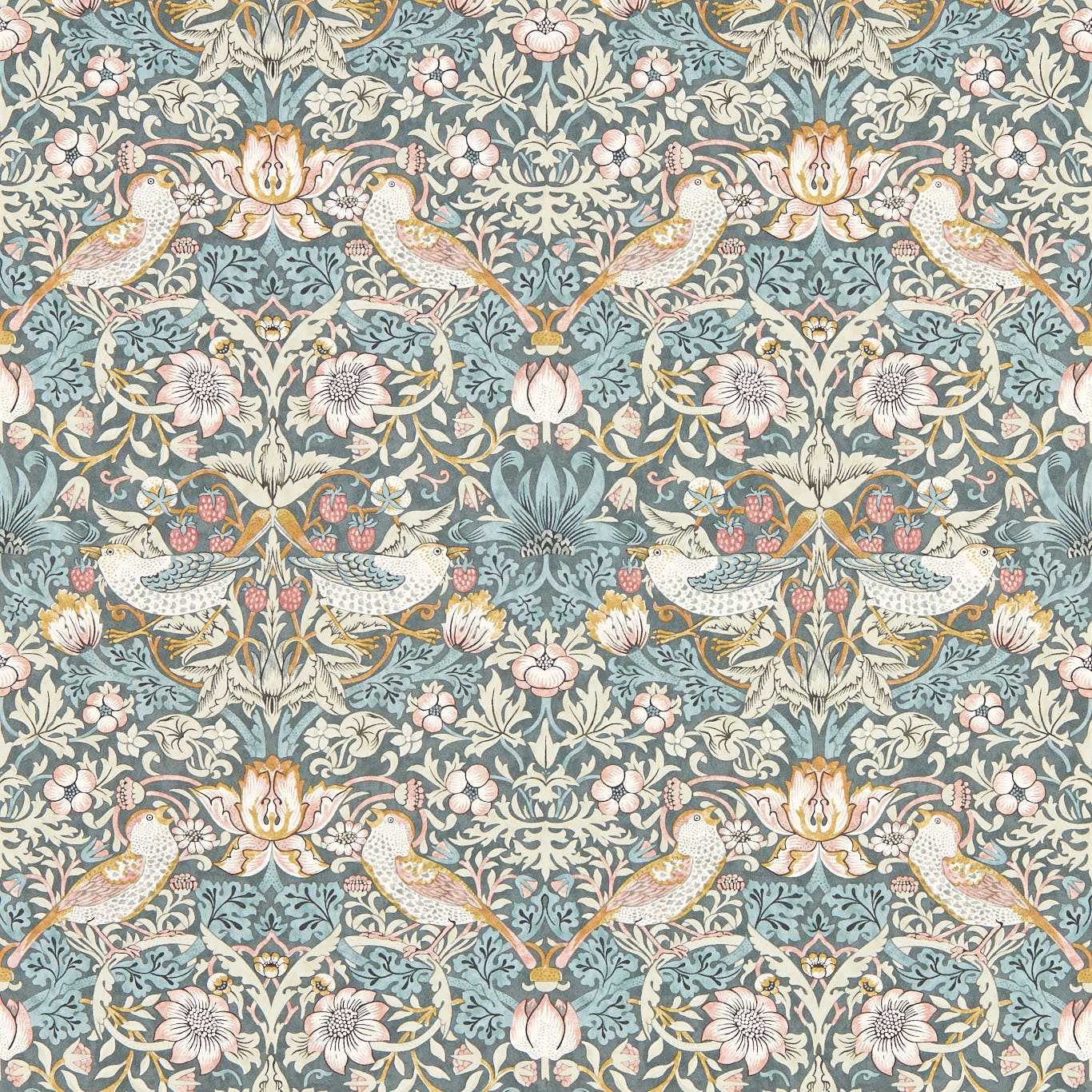 Strawberry Thief Wallpaper - Slate/Blush - Clarke & Clarke - W0171/05 - Morris Wallpaper